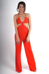 Louise Orange Cut Out Jumpsuit-Jumpsuits