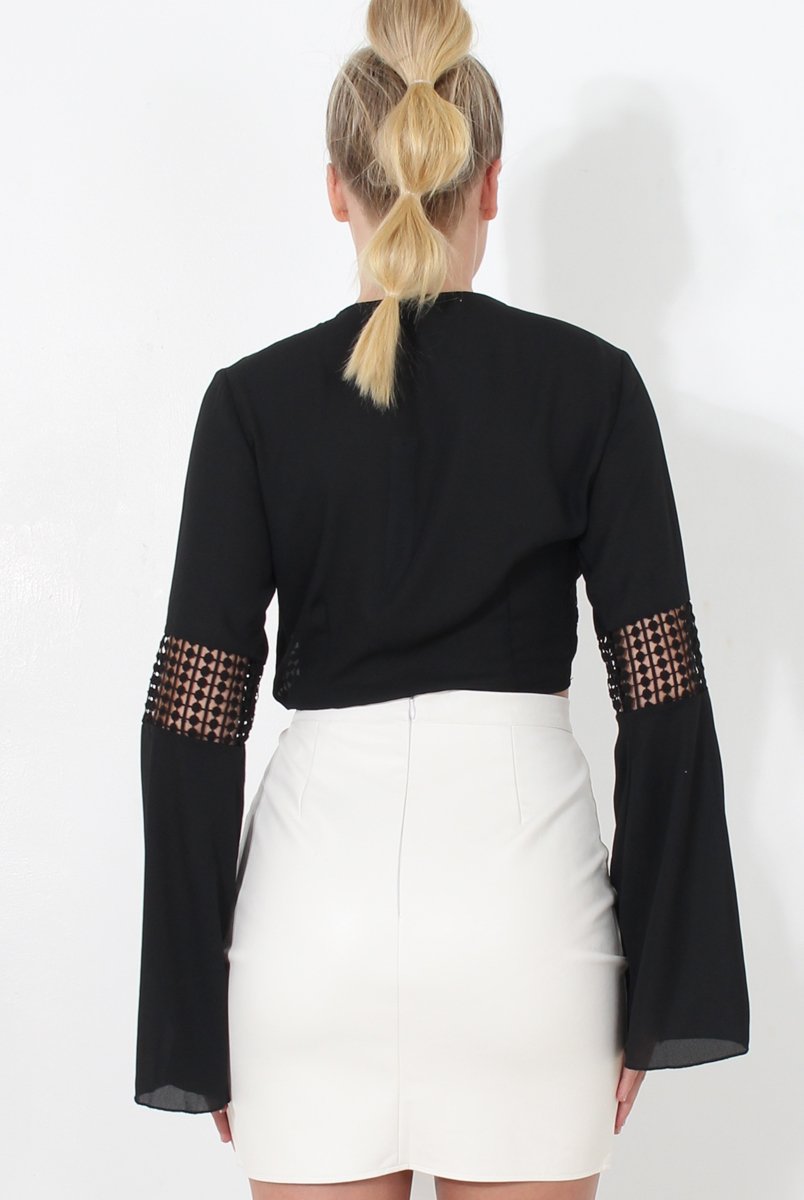 Luccie Black Crochet Tie Front Top-Tops