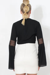 Luccie Black Crochet Tie Front Top-Tops
