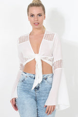 Luccie White Crochet Tie Front Top-Tops