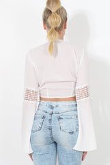 Luccie White Crochet Tie Front Top-Tops