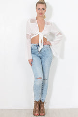 Luccie White Crochet Tie Front Top-Tops