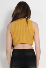 Lucy Mustard Knitted High Neck Top-Tops