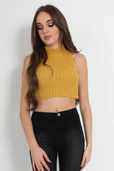 Lucy Mustard Knitted High Neck Top-Tops