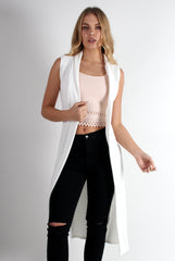Lucy White Long Sleeveless Jacket-Jackets