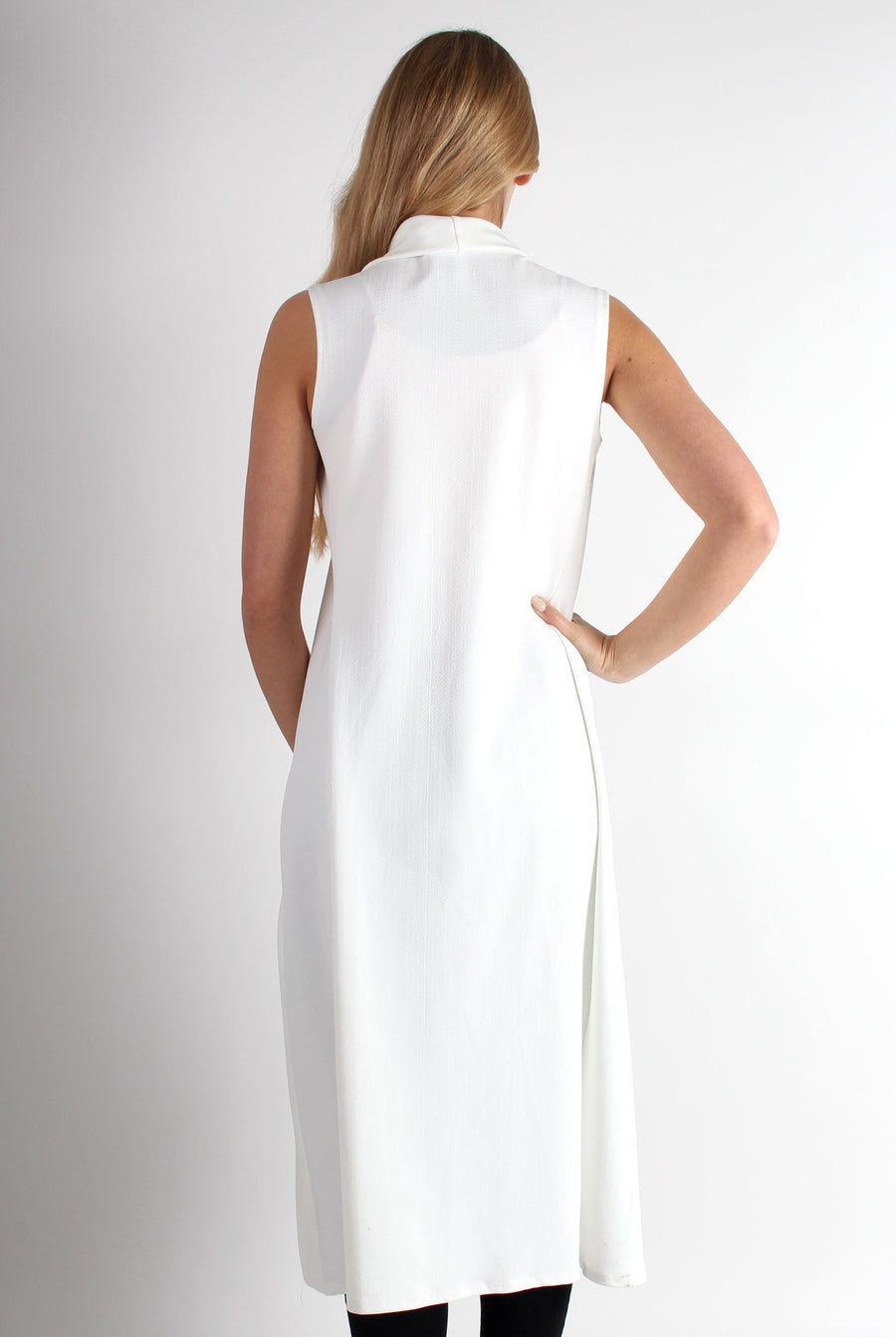 Lucy White Long Sleeveless Jacket-Jackets