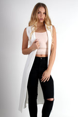 Lucy White Long Sleeveless Jacket-Jackets