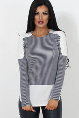 Lumi Navy Striped Top-Tops
