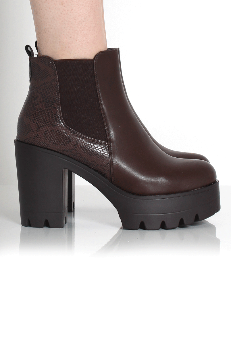Lupe Brown Snake Platform Ankle Boots-Boots