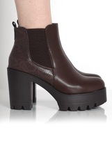 Lupe Brown Snake Platform Ankle Boots-Boots