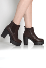 Lupe Brown Snake Platform Ankle Boots-Boots