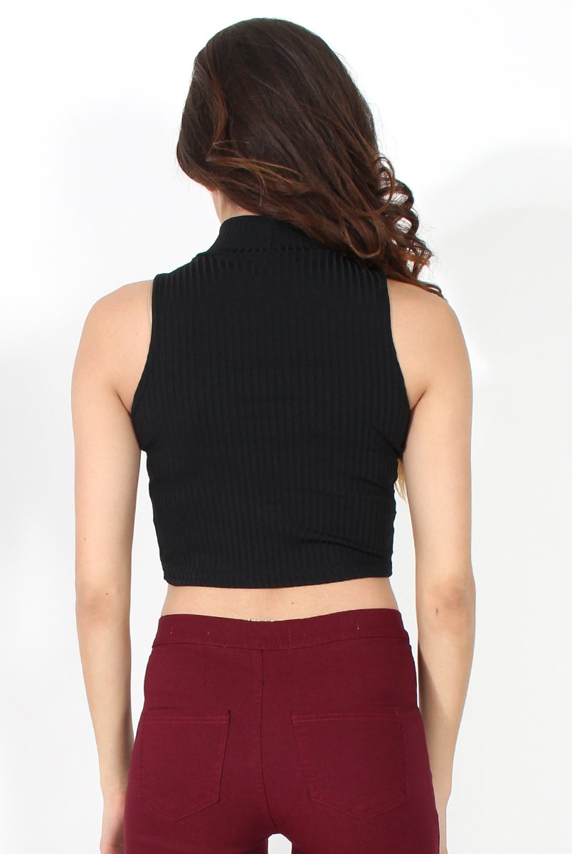 Lyla High Neck Black Crop Top-Tops