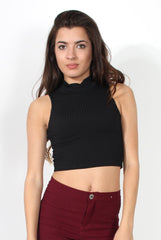 Lyla High Neck Black Crop Top-Tops