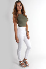 Lyla High Neck Khaki Crop Top-Tops