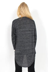 Macy Dark Grey Cross Over Dropped Hem Top-Tops