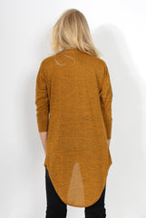 Macy Mustard Cross Over Dropped Hem Top-Tops