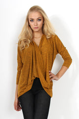 Macy Mustard Cross Over Dropped Hem Top-Tops