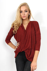 Macy Rust Cross Over Dropped Hem Top-Tops
