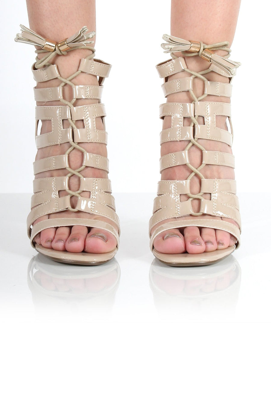 Maddy Nude Patent Lace Up Heels-Heels