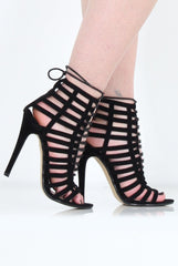 Madeline Black Suede Lace Up Heels-Heels
