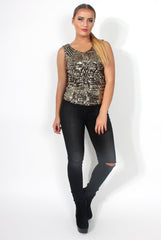 Madison Gold Sheer Sequin Top-Tops