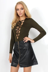 Mae Black PU Zip Front Mini Skirt-Skirts