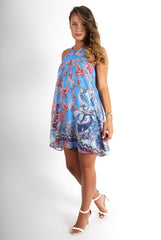 Maggie Blue Paisley High Neck Dress-Dresses