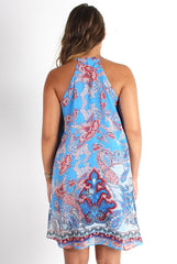 Maggie Blue Paisley High Neck Dress-Dresses