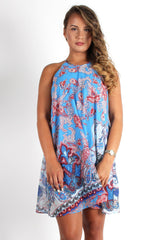 Maggie Blue Paisley High Neck Dress-Dresses