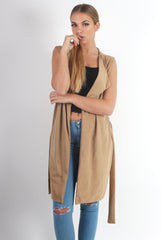 Maggie Camel Sleeveless Coat-Coats