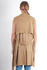 Maggie Camel Sleeveless Coat-Coats