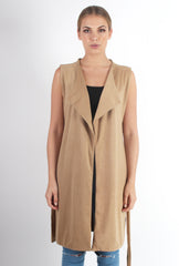Maggie Camel Sleeveless Coat-Coats