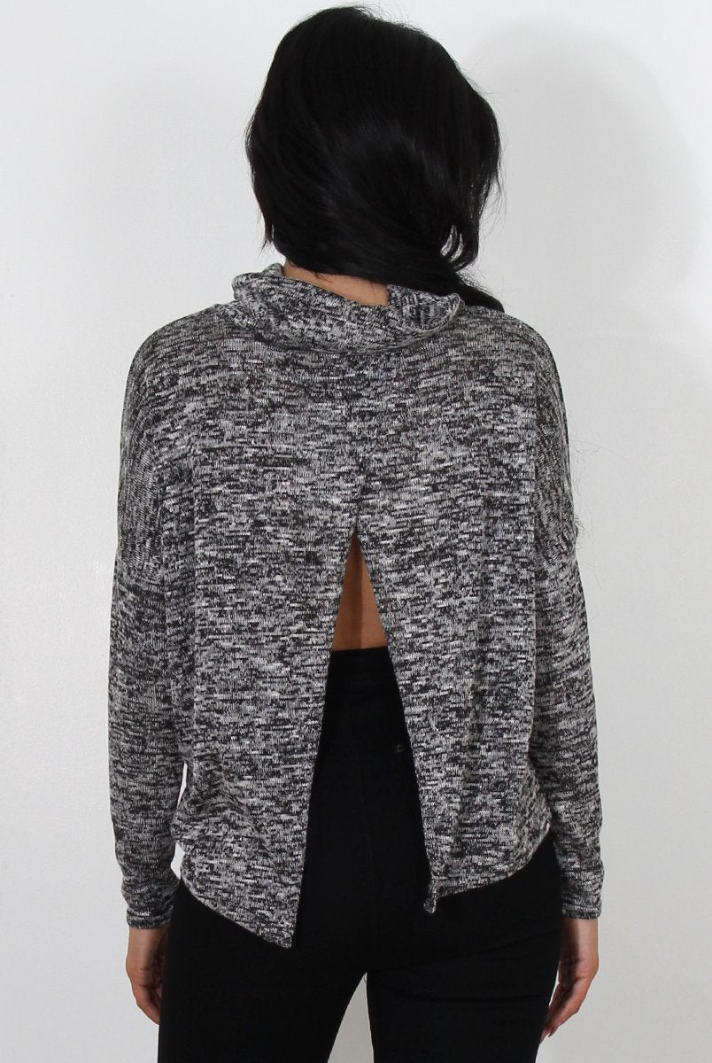 Maira Grey Cowl Neck Top-Tops