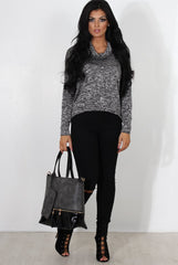 Maira Grey Cowl Neck Top-Tops