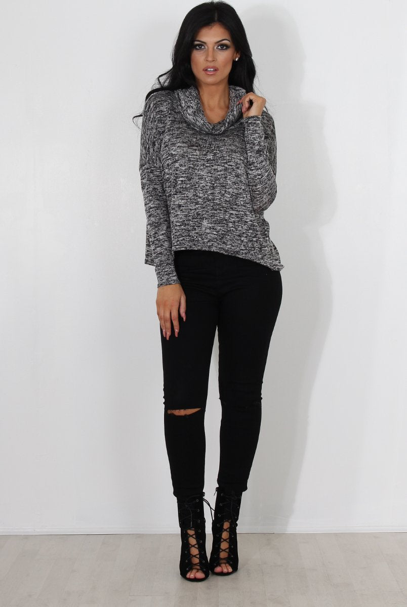 Maira Grey Cowl Neck Top-Tops