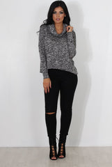 Maira Grey Cowl Neck Top-Tops