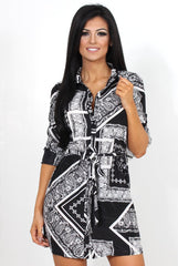 Malin Black And White Aztec Shirt Dress-Dresses