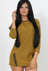 Mandal Mustard Knitted Jumper Dress-Dresses