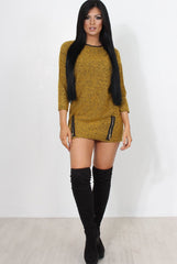 Mandal Mustard Knitted Jumper Dress-Dresses