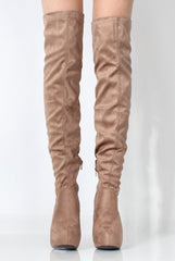 Mara Beige Suede Over The Knee Boots-Boots