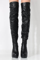 Mara Black PU Over The Knee Boots-Boots
