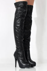 Mara Black PU Over The Knee Boots-Boots