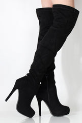 Mara Black Suede Over The Knee Boots-Boots