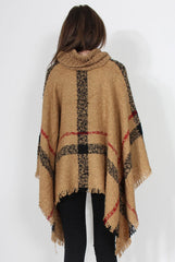 Maria Beige Knitted Roll Neck Poncho-Dresses