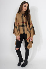 Maria Beige Knitted Roll Neck Poncho-Dresses