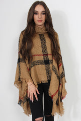 Maria Beige Knitted Roll Neck Poncho-Dresses