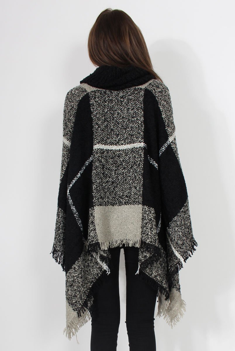 Maria Black Knitted Roll Neck Poncho-Dresses