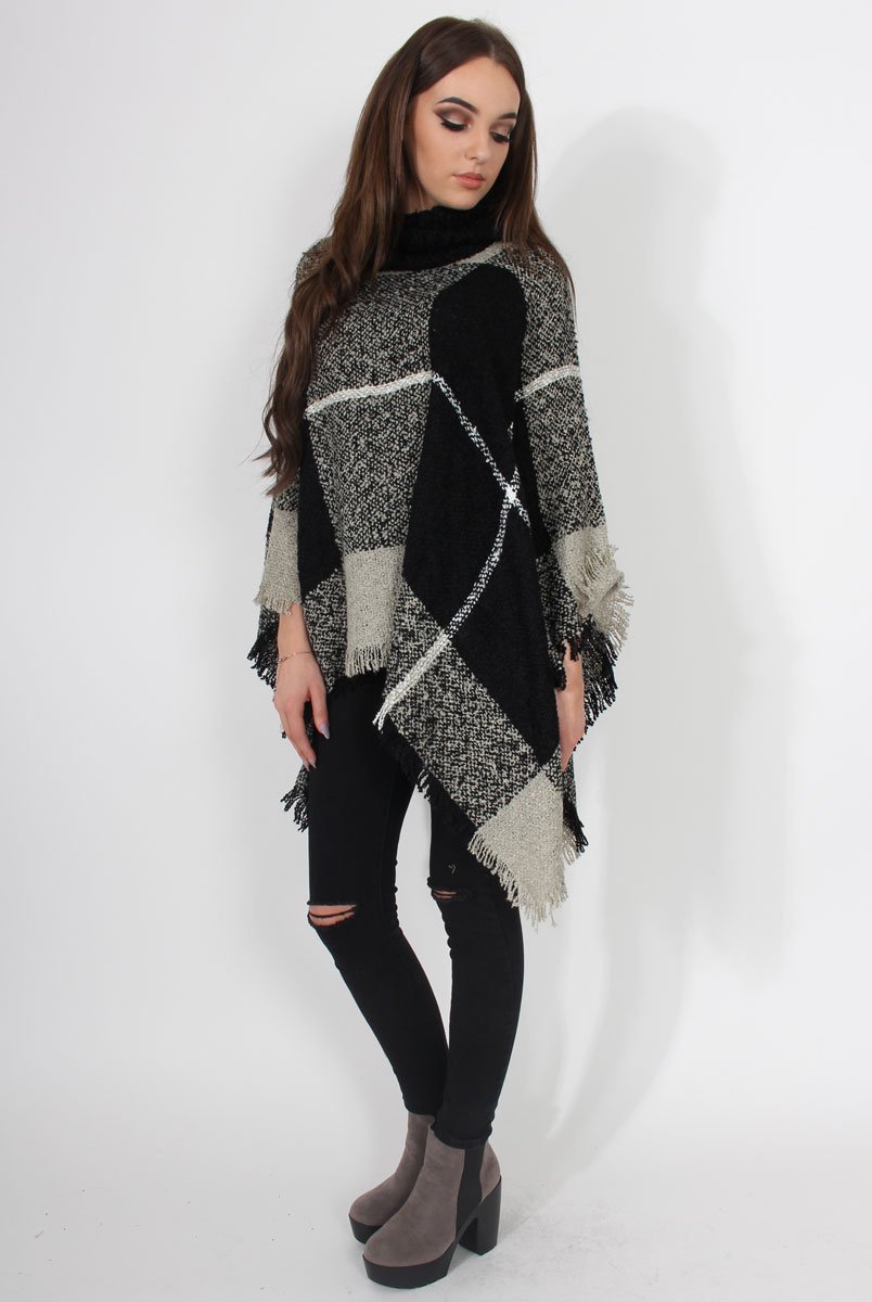Maria Black Knitted Roll Neck Poncho-Dresses