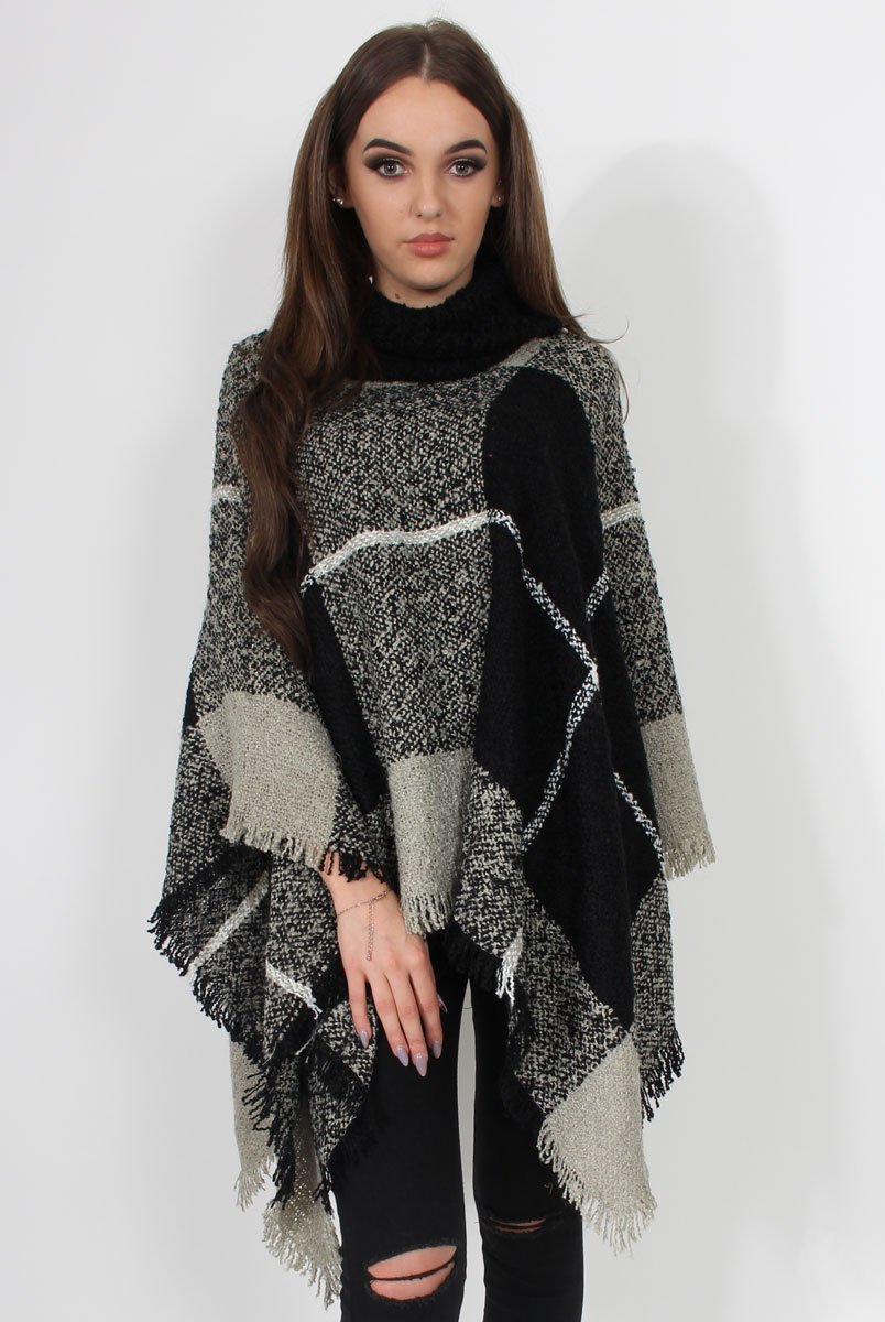 Maria Black Knitted Roll Neck Poncho-Dresses