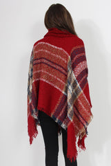 Maria Red Knitted Roll Neck Poncho-Dresses